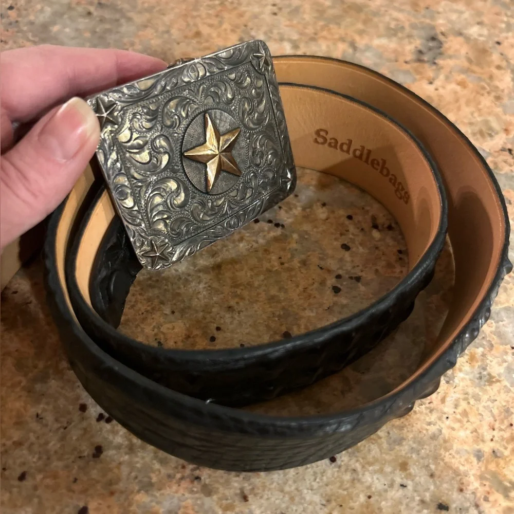 VOGT “Lone Ranger” sterling silver & 14K gold buckle on black alligator Belt